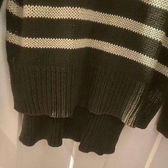 Alya Womens Hunter Green Knit Sweater with Cream Stripes, Leather Elbow … - Picture 10 of 10